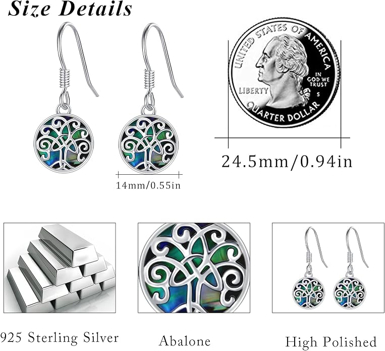 Tree of Life Earrings, 925 Sterling Silver Heart Shaped Studs for Women, Hypoallergenic Earrings for Sensitive Ears Gifts for Women with Gift Box…