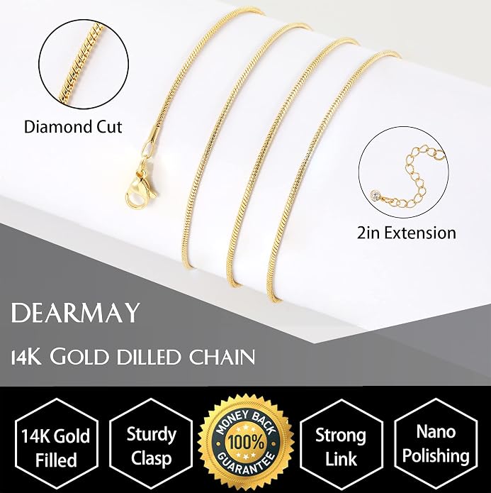 DEARMAY 14K Gold Plated Herringbone Necklaces for Women, Dainty Gold Snake Choker Chain Non Tarnish Trendy Simple Thin & Chunky Options Neckalce 1.5/3/5/6/8mm Chain Jewelry for Gifts
