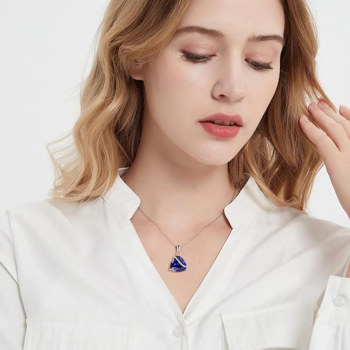 Birthstone Necklace for Women 925 Sterling Silver Triangle cut CZ Halo Pendant Necklaces Infinity Jewelry Gift for Birthday Christmas Mother's Day