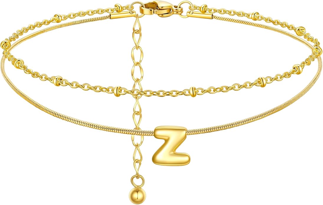 ChainsProMax Initial Ankle Bracelets for Women, Waterproof Anklets Bracelet Adjustable Summer Beach Women Foot Jewelry, Stainless Steel/Gold Plated-Send Gift Box/Letter A-Z