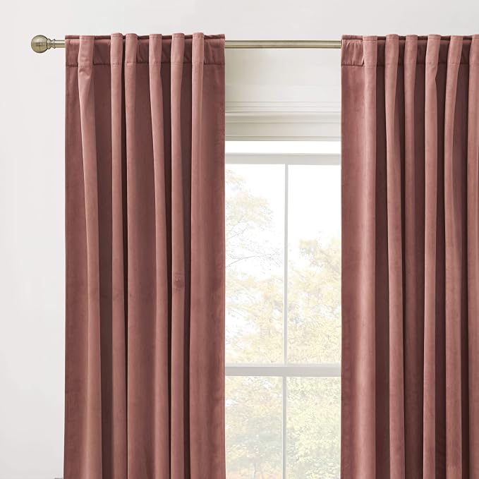 RYB Home Soft Velvet Curtain for Home Decoration, Wild Rose Room Darkening Window Curtains & Drapes Thermal Insluated Noise Reuding Vertical Shade for Sliding Door Home Office, W52 x L90 inch, 2 Pcs