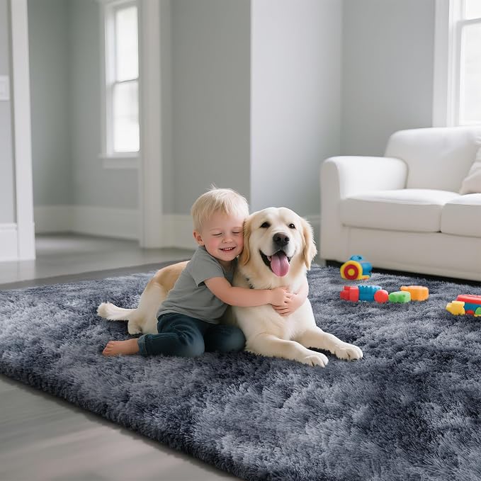 Fluffy Rug Shag Area Rug, Mottling Dark Grey 2x4 Area Rugs for Bedroom, Small Bedside Rug, Soft Fluffy Shag Entryway Throw Rugs for Living Room Bedroom Room Home Decor