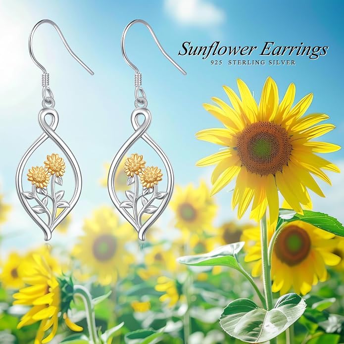 925 Sterling Silver Filigree Dangle Drop Earrings Daisy/Lotus/Rose Flower/Moonstone Leverback Teardrop Earrings for Women Infinity Celtic Knot Daisy Lotus Jewelry for Mothers Day