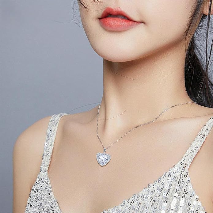 Angel Wings Necklace for Women 925 Sterling Silver Cubic Zirconia Love Heart Birthstone Pendant Necklaces