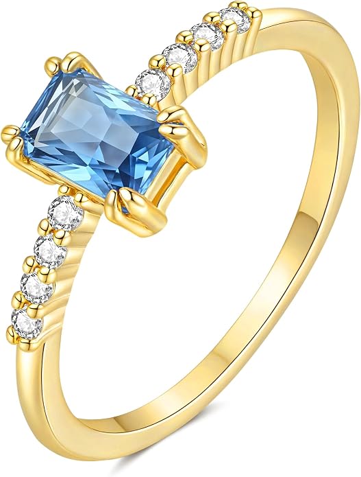YeGieonr Birthstone Stackable Rings for Women Dainty Gold Rings with Baguette Cubic Zirconia, Non Tarnish Thin Band Ring, 14k Gold Plated Pinky Rings Jewelry Gift
