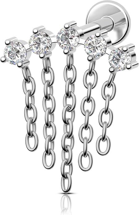 COCHARM G23 Titanium 16g Chandelier Dangle Helix Cartilage Earring Stud Flat Back 8mm Long Drop Dangly Top Helix Cartilage Piercing Jewelry Threaded Screw on Nickel Free