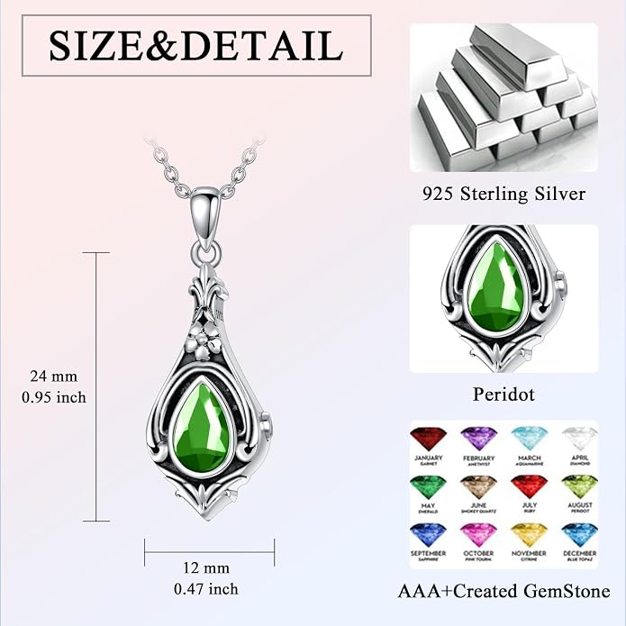 Seiyang Urn Necklace for Ashes 925 Sterling Silver with Birthstone Cremation Jewelry Keepsake Ashes Pendant Necklace Memorial Jewelry for Women Loved One