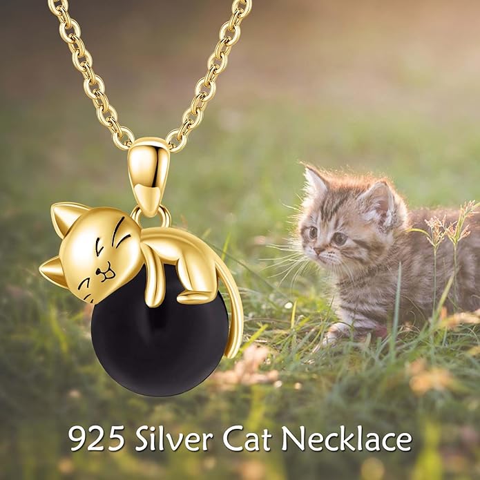 Cat Necklace Sterling Silver Cat Zircon Pendant Gothic Jewelry for Women Animal Lovers Gifts