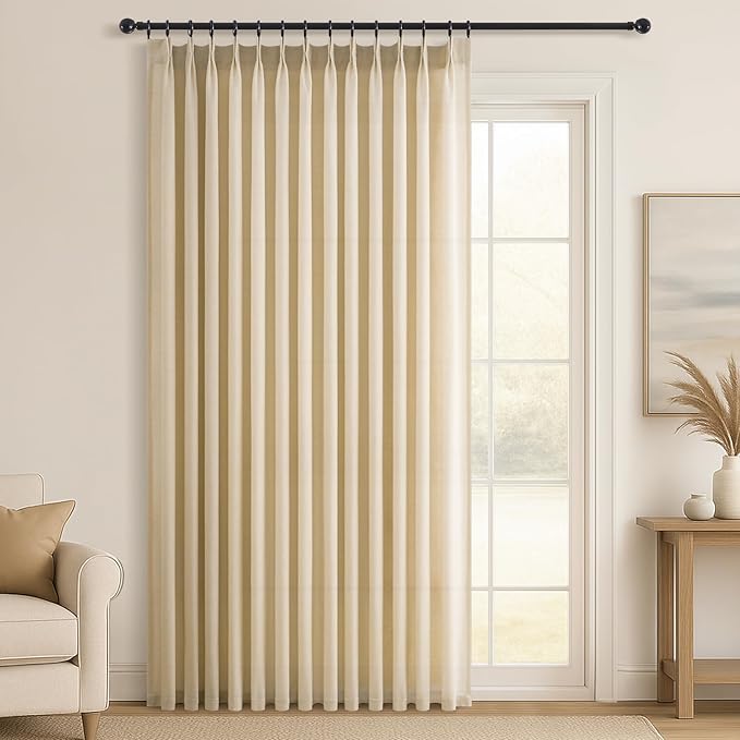 Topfinel 102 Inch Curtains 1 Panels Set,One Packs Pinch Pleat Back Tab Linen Window Semi Sheer Privacy Thick Decorative Curtain Drapes for Living Room Bedroom,72x102 in Long,Natural Linen