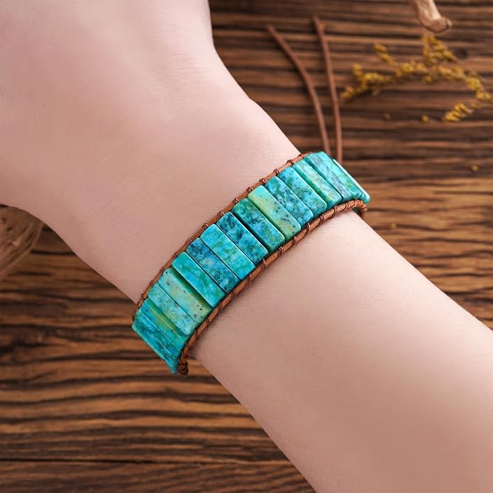 Plumiss Women Boho Handmade Natural Stone Crystal Leather Bead Wrap Bracelets Collection