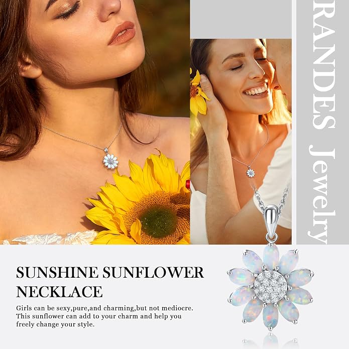 Dainty Sunflower Necklace 925 Sterling Silver Flower Pendant Necklaces for Women Birthstone Anniversary Jewelry