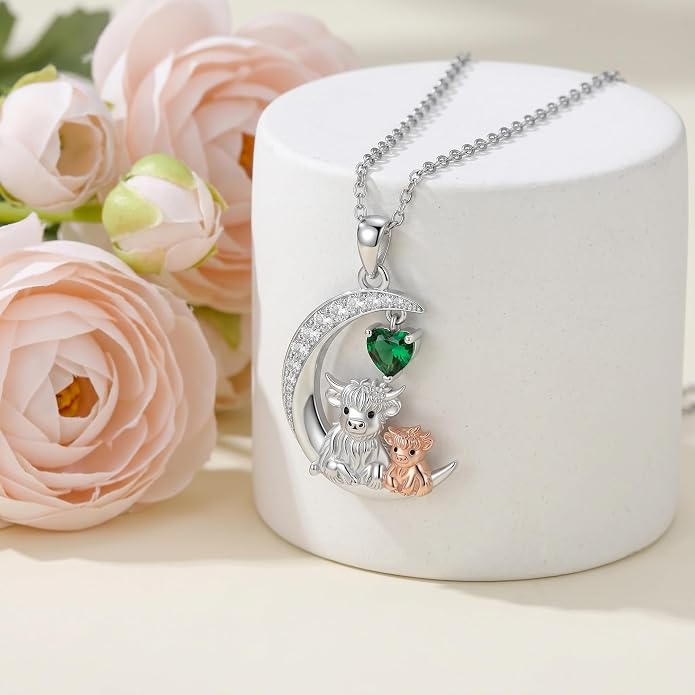 PELOVNY Teddy Bear Necklace for Women 925 Sterling Silver Bear/Highland Cow/Fox/Cat/Axolotl Birthstone Necklace Christmas Birthday Jewelry Gifts for Mom Daughter Wife Sister