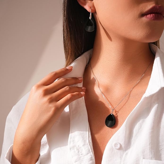 925 Sterling Silver Natural Crystal Agate Dangle Earrings, Waterdrop Teardrop Shape