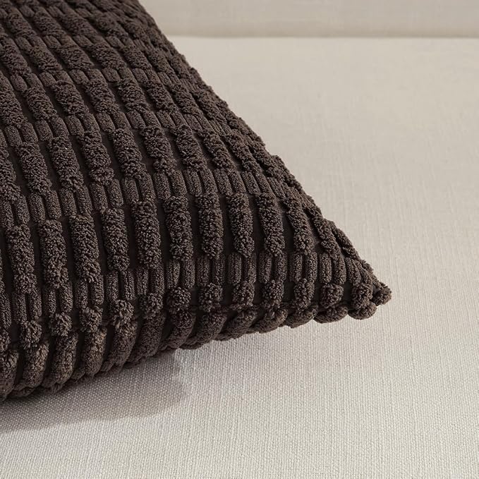 Fancy Homi 4 Packs Decorative Throw Pillow Covers for Living Room Couch Bed, Modern Farmhouse Boho Home Décor Accent Cushion Case, 16" x 16", Dark Brown