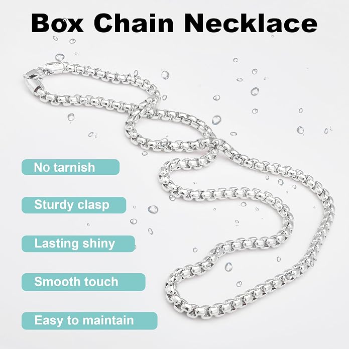 925 Sterling Silver Box Chain Lobster Clasp 2/3/4/5mm Necklace for Women Mens Box Chain Silver/14K Gold Plated Plated Necklace Chain Diamond Cut 16-30 Inches