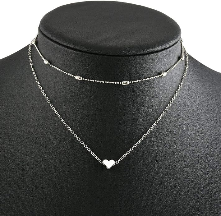 Aluinn Cute Heart Silver Choker Necklace for Women 18K Silver Layered Love Pendant Necklace Dainty Small Silver Necklace Gift Stocking Stuffers for Women Everyday Wear