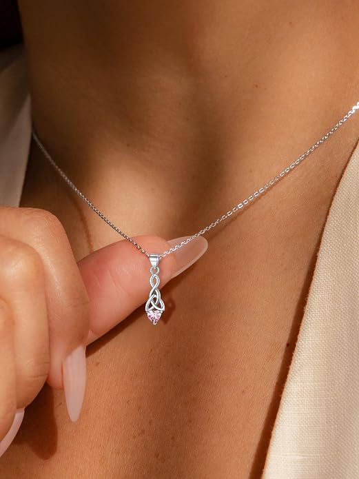 ChicSilver Bow and Cat Birthstone Necklace, 925 Sterling Silver Pendant Necklaces for Women, Hypoallergenic Silver Choker with 16 inch Rolo Chain, 12 Months Jewelry for Valentines Mothers Day Christmas