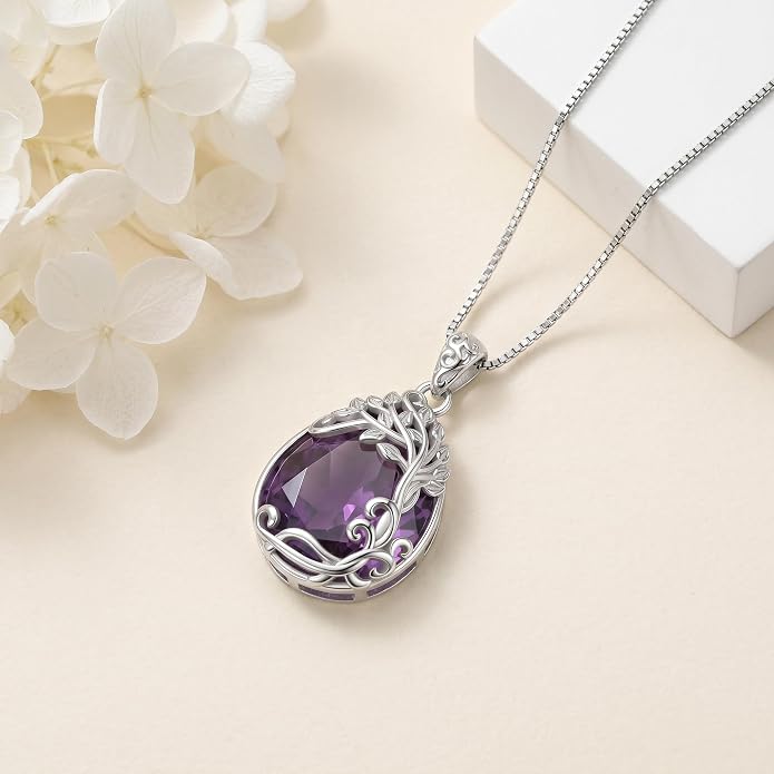 Teardrop Moonstone Necklace for Women Tree of Life/Filigree Birthstone Pendant Necklace Jewelry