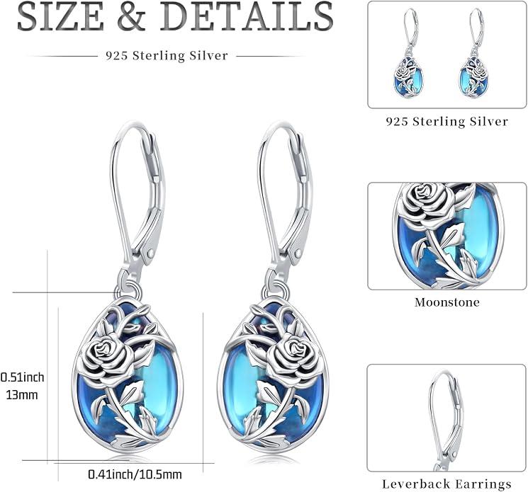 Flower Earrings 925 Sterling Silver Flower Teardrop Leverback Dangle Earrings Jewelry Gifts for Women Girls
