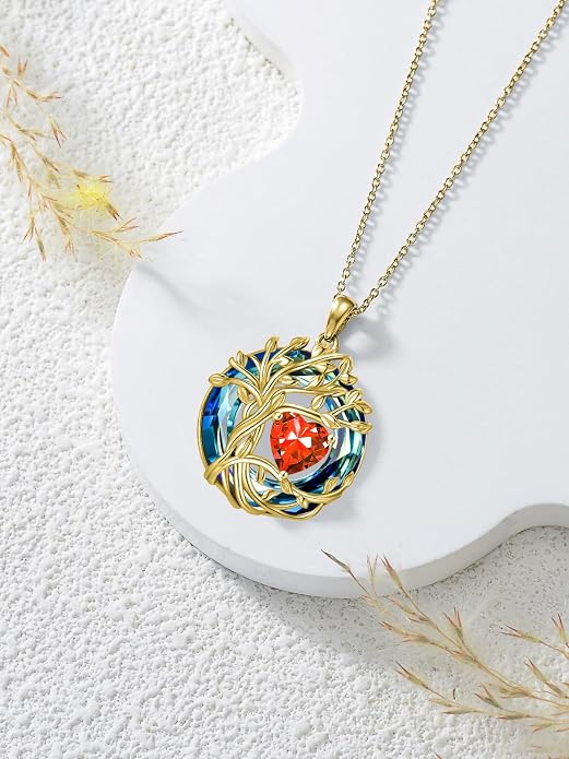 TOUPOP Tree of Life Birthstone Necklace Sterling Silver Pendant Birthstone Necklaces with Blue Crystal Anniversary Birthday Jewelry for Women Mom Wife Her