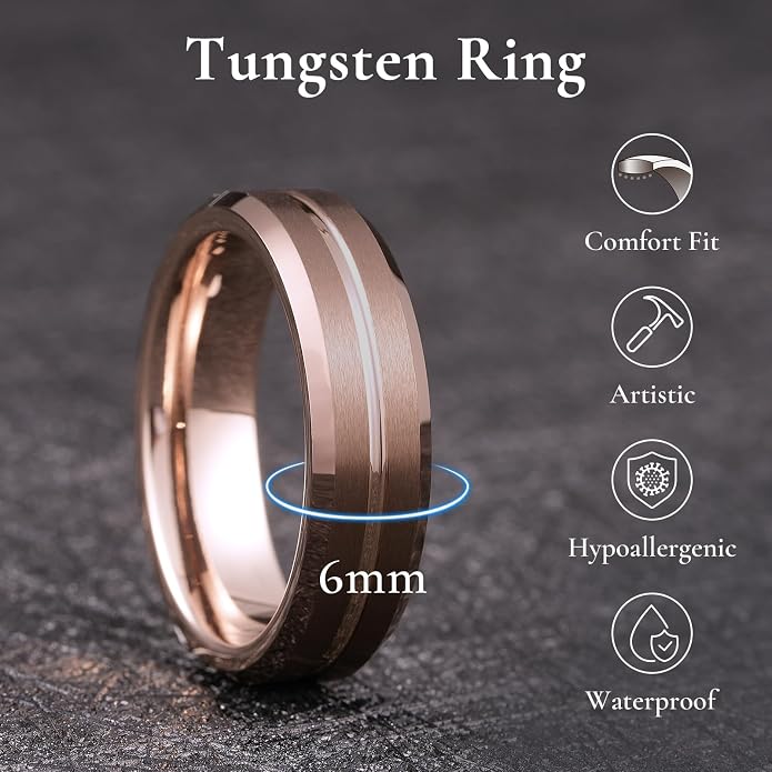 King Will Tungsten Carbide Wedding Band for Men Women-6/8/10mm Width Multicolor Available with Grooved Center Wedding Ring Suitable for Work, Gym Comfort Fit Size 4-16
