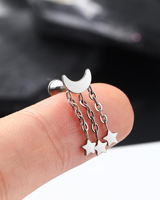 G23 Solid Titanium Cartilage Earrings Stud 16G Internally Threaded Helix Tragus Earrings for Women Flat Back Conch Helix Piercing Jewelry Surgical Steel