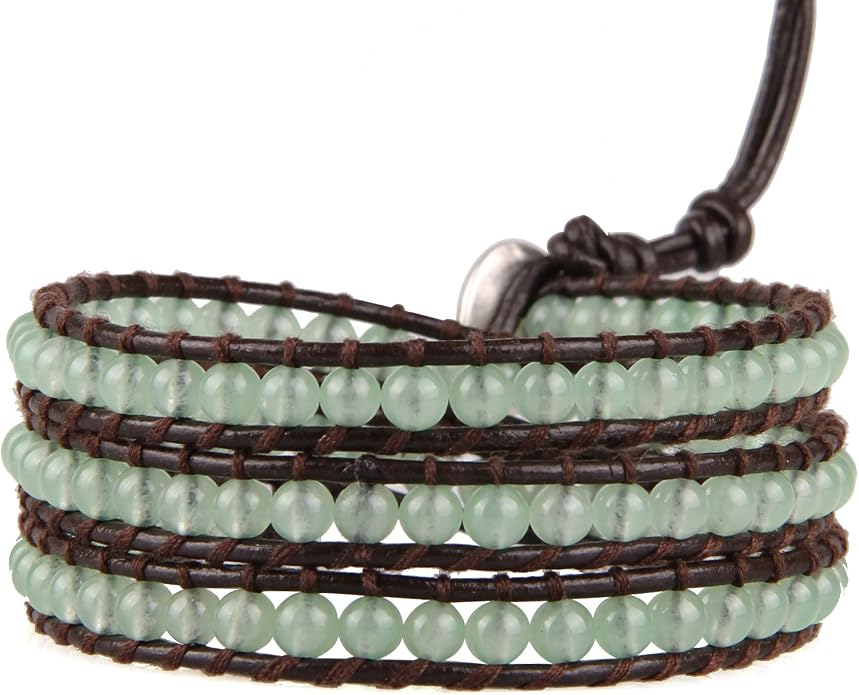 KELITCH Women 3 Wrap Leather Bracelet Agate Beaded Bracelet Handmade Fashion Bangle Bracelet
