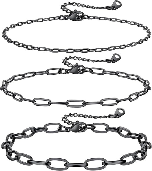 KeyStyle Paperclip Ankle Bracelets for Women, 14k Gold Plated Cuban Chain Rope LInk Anklets Sets, Stainless Steel Figaro Layered Anklet Pack Summer Jewelry(2PCS, 3PCS)