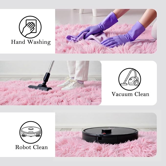 Fluffy Rug Shag Area Rug,Pink 3x5 Area Rugs for Bedroom | Non-Slip Small Soft Bedside Rug for Entryway,Living Room and Home Office