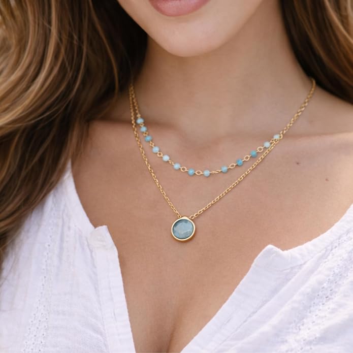 Layering Necklace for Women, Premium Layered Gold Healing Crytsal Necklaces - Tarnish Free 18K Gold Vermeil Certified S925 Classic Stack Necklace Gold Jewelry for Women - Mothers Day Gifts for Mom Wife