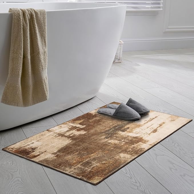 Kelarea 2x3 Brown Entryway Rug, Washable Abstract Small Rugs Non-Slip Low Pile Throw Rugs for Kitchen Floor, Front Door, Bedroom Bedside