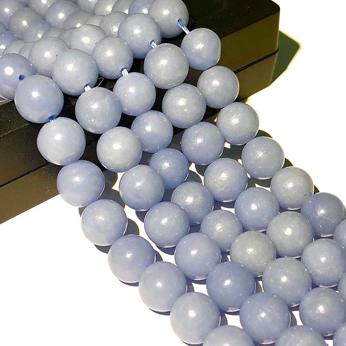 ABCGEMS Peruvian Sky-Blue Anhydrite Beads (AKA Angelite- Mohs Hardness 3.5) Healing Energy Crystal Stone Ideal for Bracelet Necklace Ring DIY Jewelry Making Craft Men Women Smooth Round 12mm