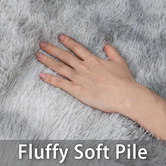 Dssimo 5x7 Area Rugs for Living Room, Gray Tie-Dyed Plush Fluffy Carpet | Upgrade Non-Slip Thick Large Gray Shag Rugs for Bedroom Nursery Kids Room Dorm Room Home Decor, Indoor Plush Floor Carpet