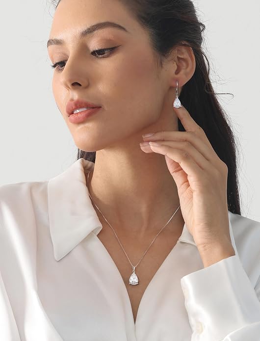 YL Teardrop Necklace 925 Sterling Silver Solitaire Pendant 9x12 MM Pear Cut Multicolored Birthstone Jewelry for Women