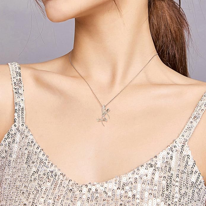 PRAYMOS Dragonfly Gifts 925 Sterling Silver Dragonfly Necklace for Women Dreamy Dragon fly Pendant Dragonflies Jewelry Birthday Gift 18+2" Adjustable Chain