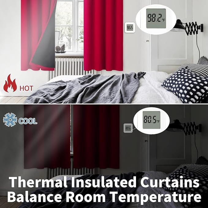 BGment Christmas 100% Blackout Curtains Thermal Insulated with Liner for Living Room Decoration - Grommet Double Layer Energy Saving Bedroom Curtain Drapes (52 x 63 Inches, Red, 2 Panels)