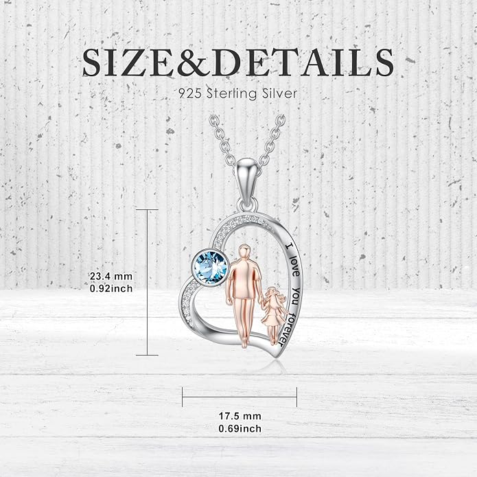 PROESS S925 Sterling Silver Daughter Heart Pendant Necklace from Dad Mom I Love You Forever Jewelry
