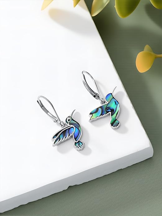 Hummingbird Earrings 925 Sterling Silver Abalone Shell Bird Dangle Earrings Hummingbird Jewelry Gifts for Women