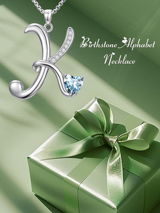Birthday Gifts for Women Alphabet A to Z Initial Birthstone Pendant Necklaces for Women - 18k White Gold Plated Personalized Name Jewelry Anniversary Graduation Gifts for Wife Her Daughter Girlfriend(with Gift Box)