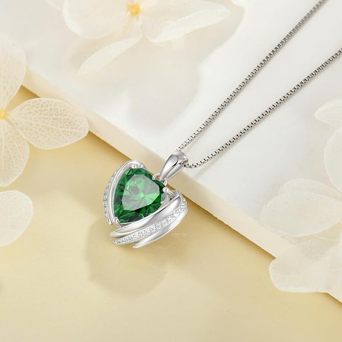 Birthstone Heart Necklace for Women, Infinity Love Heart Birthstone Crystal Charm, 925 Sterling Silver Zirconia Necklace for Mother's Day for your mother and jewelry for your beloved ones on anniversaries