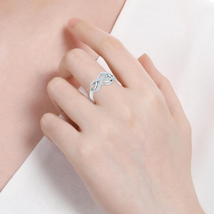 Opal Ring for Women 925 Sterling Sliver Opal Infinity Ring Jewelry Birthday Gifts for Women Girlfriend Mom Wife Her