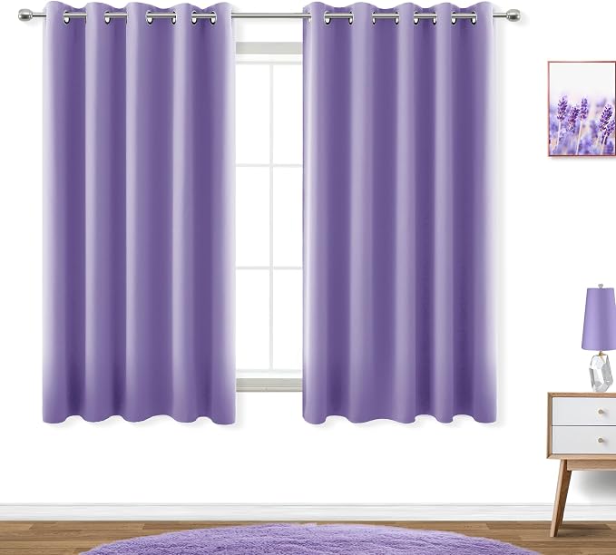 KOUFALL Lavender Purple Curtains for Bathroom Small Window 2 Panels Blackout Short Curtains for Bedroom Kids Girls Room 60x45 Inch Length Orchid Periwinkle