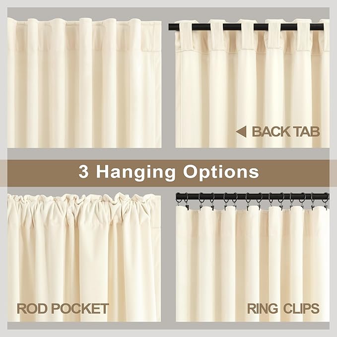 Cream Beige Velvet Curtains 102 Inch Custom Length for Kids Bedroom Aesthetic Contemporary Modern Farmhouse Cute Fancy Silk Satin Textured Ruffle Curtains for Closet Cabin French Country Movie Theater