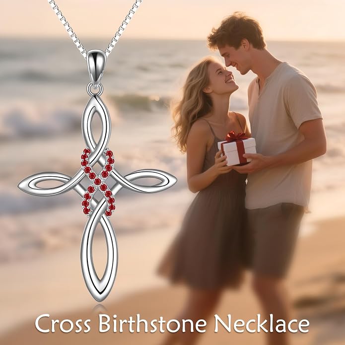 LUHE Celtic Knot Cross Necklace Sterling Silver Birthstone Polished Religious Infinity Celtics Jewelry Gifts for Women