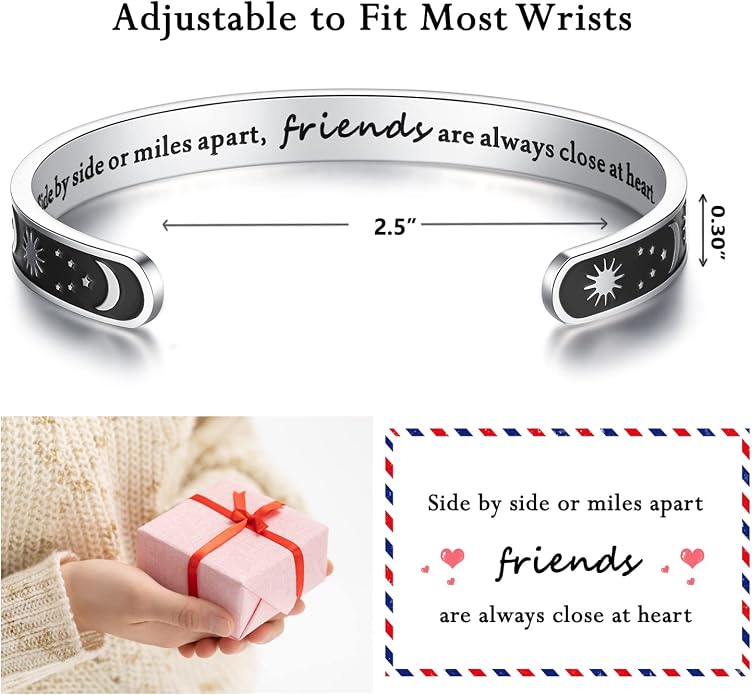 TONY & SANDY Inspirational Bracelets for Women Teen Girls Personalized Gifts for Daughter Granddaughter Mom Sister Friends Stainless Steel Engraved Cuff Birthday Easter Christmas