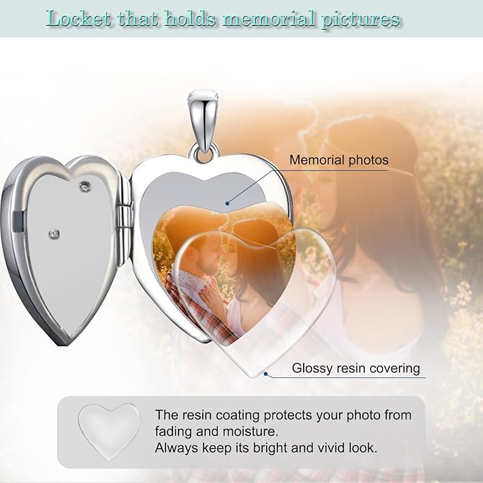 SOULMEET Personalized Silver Locket Necklace That Holds Pictures Photo Keep Someone Near to You, Memorial Custom Lockets Necklaces Letters Engraving for His Her