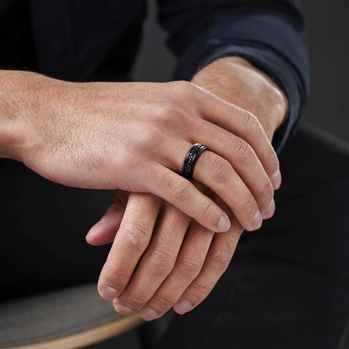 LAOYOU Fidget Anxiety Ring for Men | 8mm Spinner Band for Calming, Worry, Stress Relief & Mindfulness | Hypoallergenic Stainless Steel Comfort Fit Non Tarnish