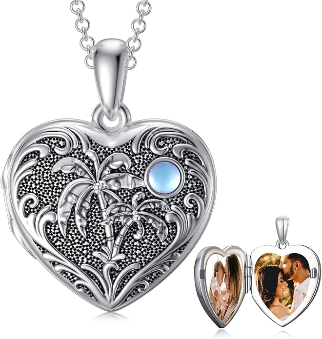 SOULMEET Personalized Silver Locket Necklace That Holds Pictures Photo Keep Someone Near to You, Memorial Custom Lockets Necklaces Letters Engraving for His Her