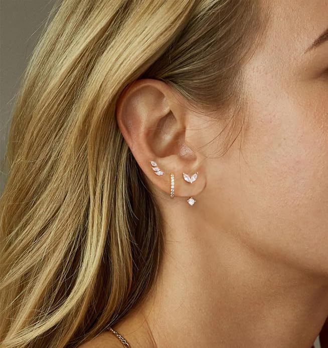 6 Pairs 14K Gold Plated Stud Earrings for Women, Hypoallergenic Cartilage Earrings for Multiple Piercing, Dainty Small Stackable Earrings Set for Jewelry Gift