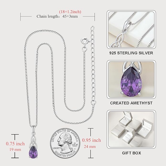 STARCHENIE Teardrop Necklace for Women 925 Sterling Silver Irish Celtic Knot Pendant Birthstone Jewelry